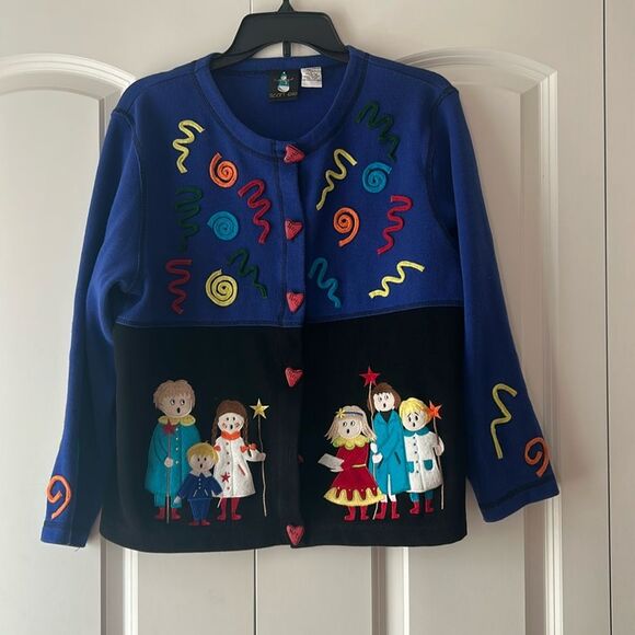 SPORT ELLE Vintage Blue Christmas Sweater Size Large - Picture 1 of 5